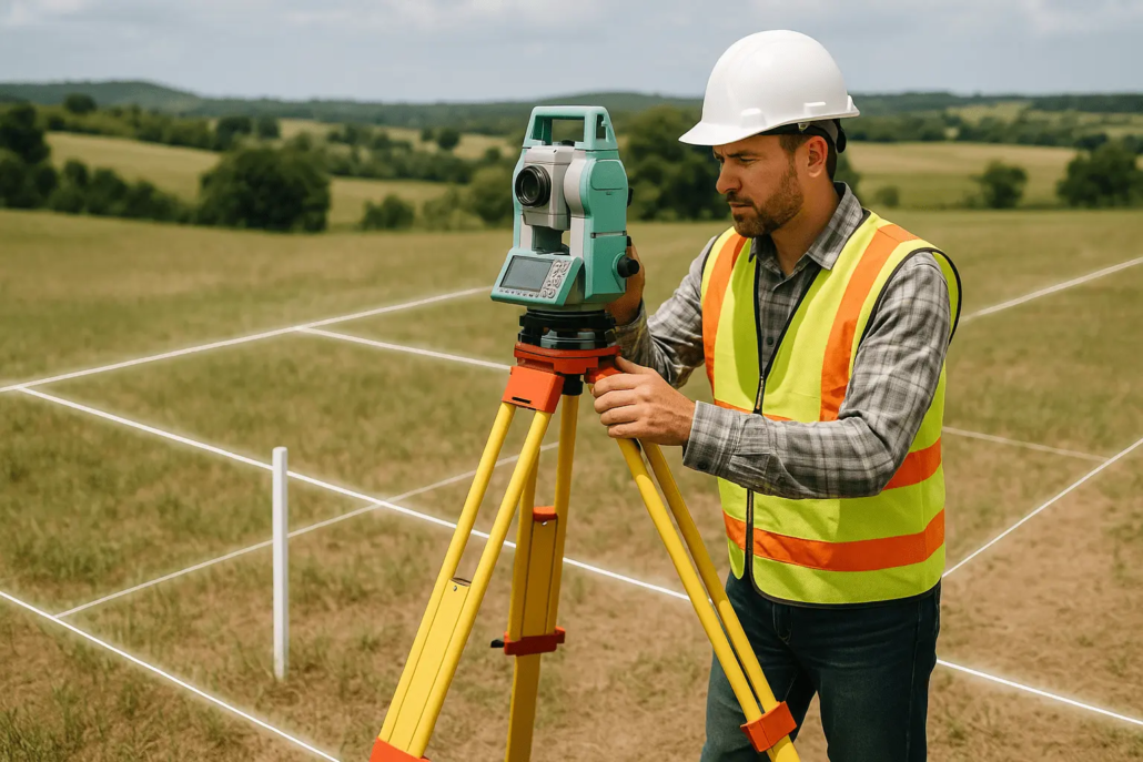Surveyor using GNSS / transparent boundary overlays