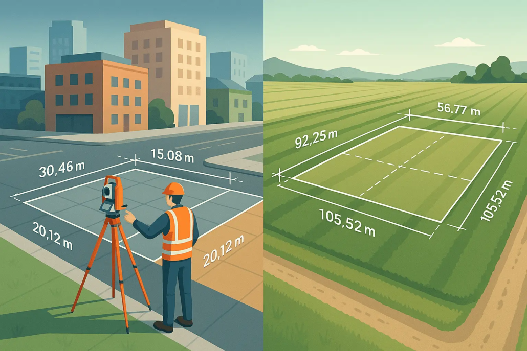 Split-screen: city vs. farmland with CAD overlays